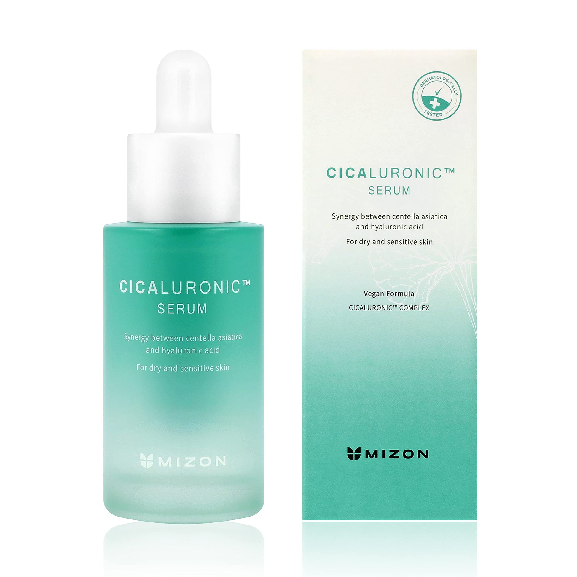 Le sérum Cicaluronique™ de MIZON, enrichi en Centella Asiatica et acide hyaluronique, hydrate et apaise intensément les peaux sensibles. Sa formule naturelle à 93 % aide à renforcer la barrière cutanée, tout en offrant une absorption rapide et une action non irritante pour une peau douce et repulpée.